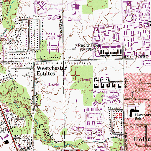 Topographic Map of WXTZ-FM (Indianapolis), IN