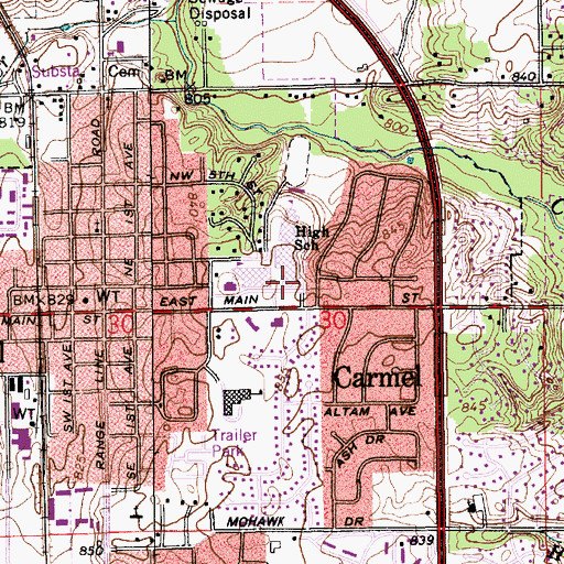 Topographic Map of WHJE-FM (Carmel), IN