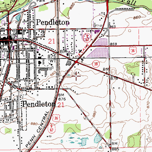 Topographic Map of WEEM-FM (Pendleton), IN