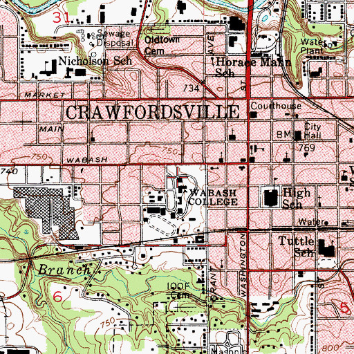 Topographic Map of WNDY-FM (Crawfordsville), IN