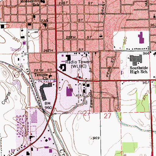 Topographic Map of WLBC-FM (Muncie), IN