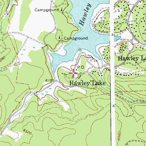 Topographic Map of Hawley Lake Post Office, AZ
