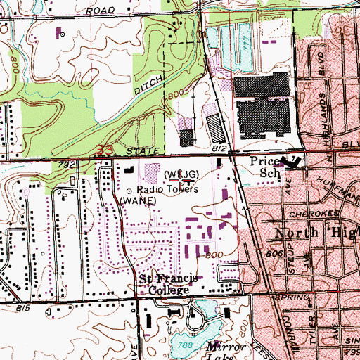 Topographic Map of WMEE-FM (Fort Wayne), IN
