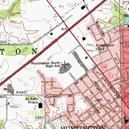 Topographic Map of WVSH-FM (Huntington), IN