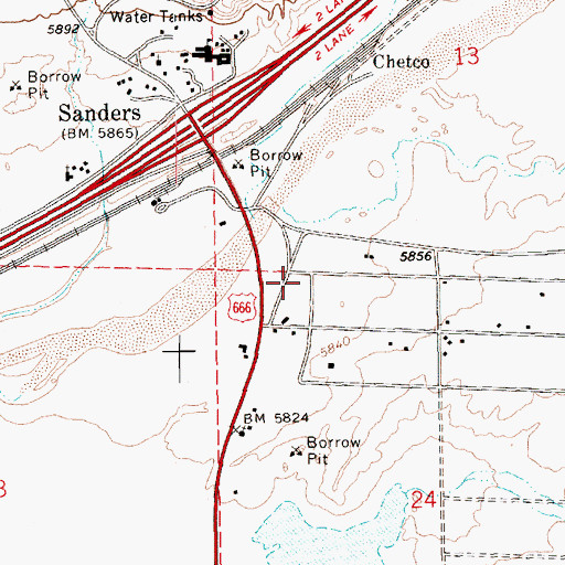 Topographic Map of Sanders Post Office, AZ