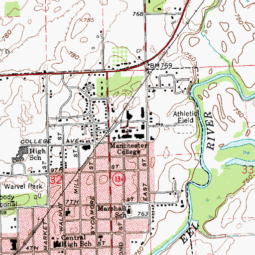 Topographic Map of WBKE-FM (North Manchester), IN