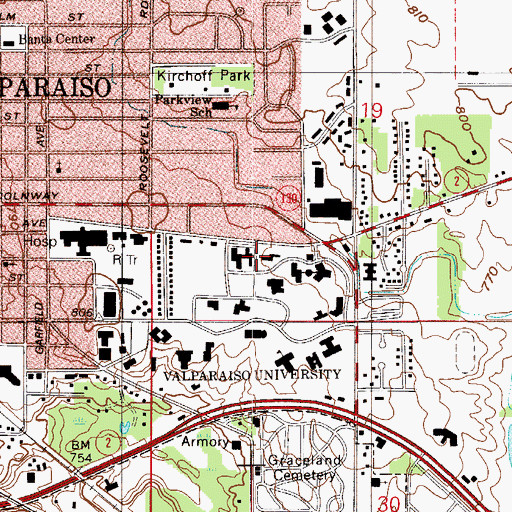 Topographic Map of WVUR-FM (Valparaiso), IN