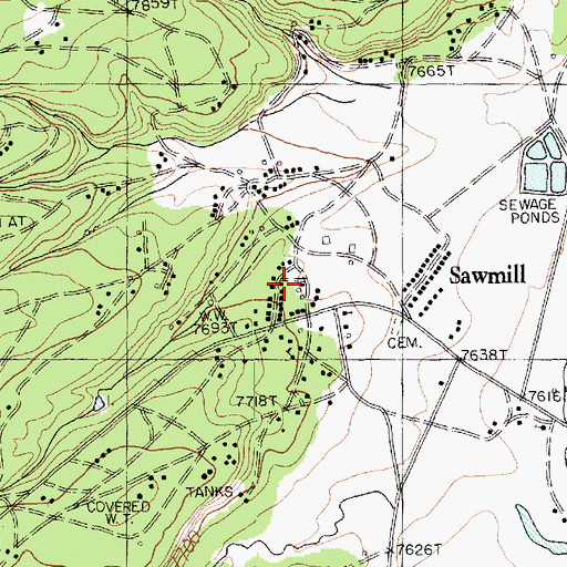 Topographic Map of Sawmill Post Office, AZ