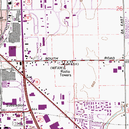 Topographic Map of WASK-FM (Lafayette), IN