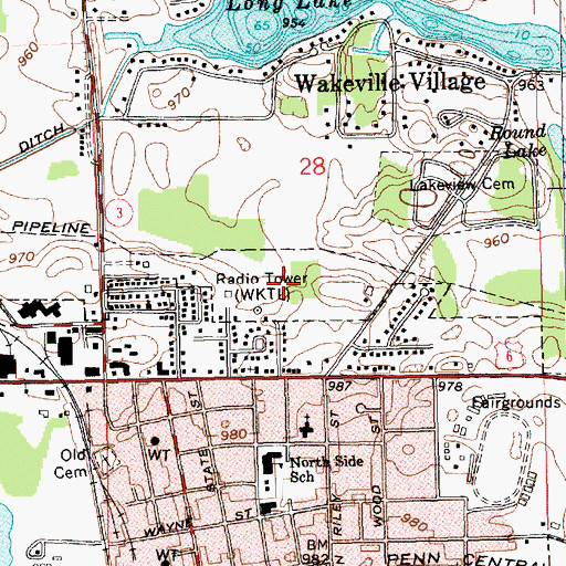Topographic Map of WAWF-FM (Kendallville), IN