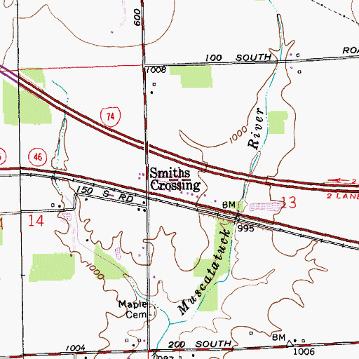 Topographic Map of Smiths Crossing, IN