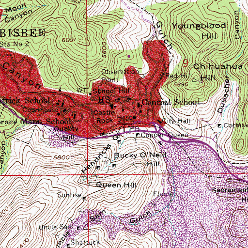 Topographic Map of Bisbee Post Office, AZ
