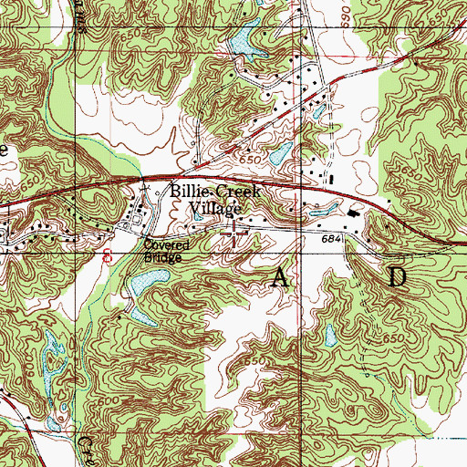 Topographic Map of Billie Creek Village, IN