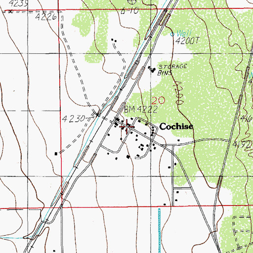 Topographic Map of Cochise Post Office, AZ
