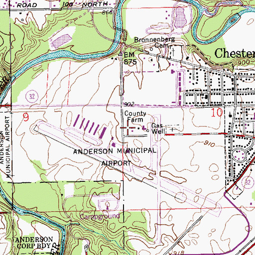 Topographic Map of Anderson Municipal Airport-Darlington Field, IN
