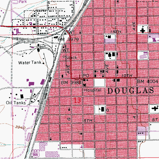 Topographic Map of Douglas Post Office, AZ
