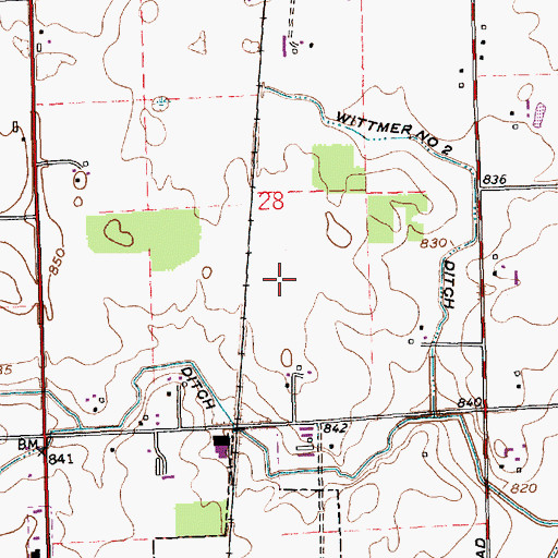 Topographic Map of Sprungers South Adams County Airstrip (historical), IN