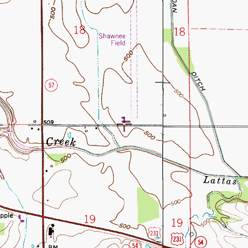 Topographic Map of Shawnee Field, IN