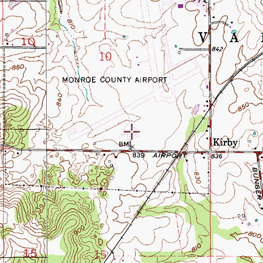 Topographic Map of Monroe County Airport, IN