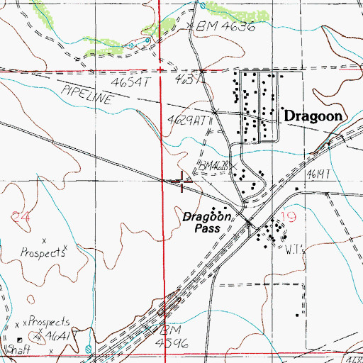 Topographic Map of Dragoon Post Office, AZ