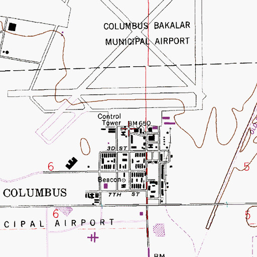 Topographic Map of Columbus Municipal Airport, IN