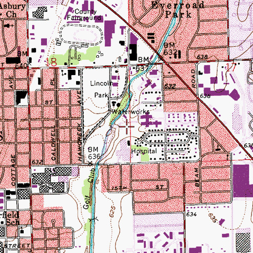 Topographic Map of Bartholomew County Hospital Airport, IN