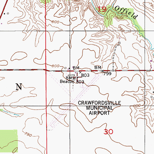 Topographic Map of Crawfordsville Municipal Airport, IN