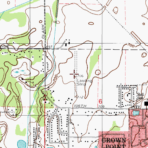 Topographic Map of Klinedorf Airport (historical), IN