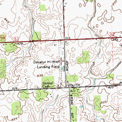 Topographic Map of Decatur Hi-Way Airport (historical), IN