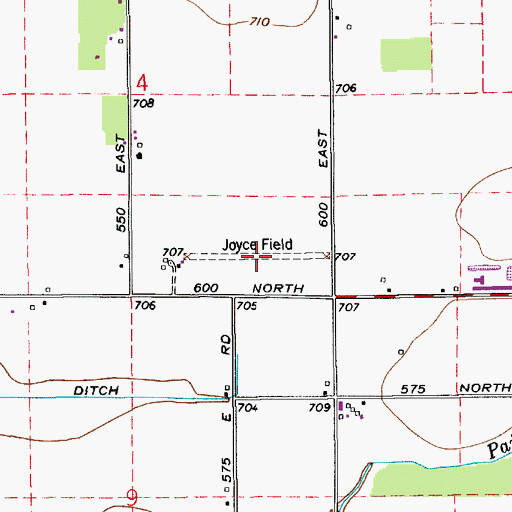 Topographic Map of Joyce Airport (historical), IN