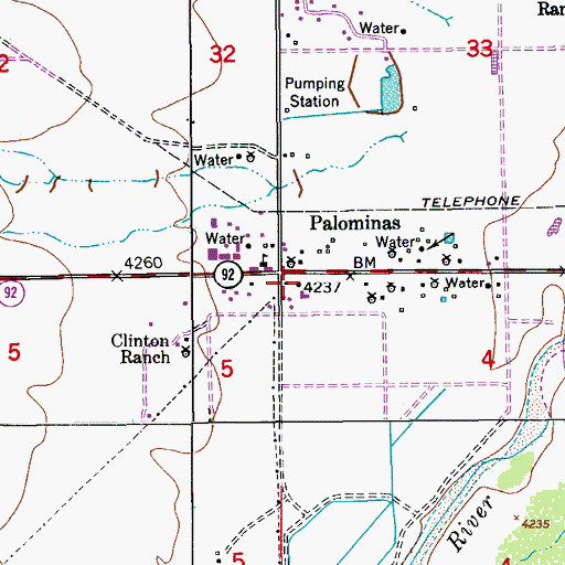 Topographic Map of Palominas Post Office, AZ