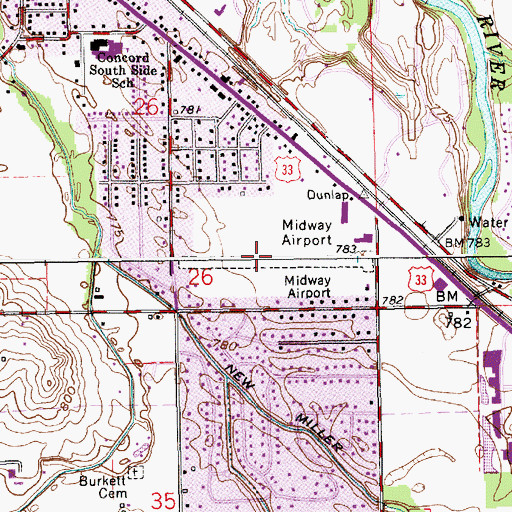 Topographic Map of Midway Airport (historical), IN