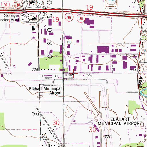 Topographic Map of Elkhart Municipal Airport, IN