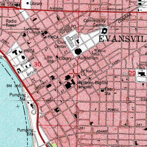 Topographic Map of Welborn Memorial Baptist Hospital Airport (historical), IN