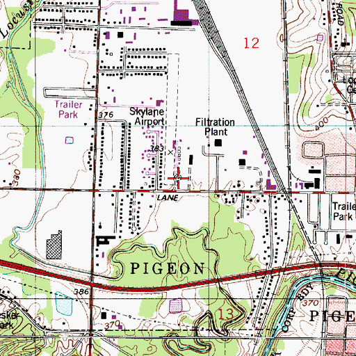 Topographic Map of Skylane Airport, IN