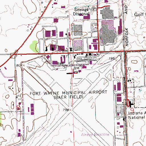 Topographic Map of Fort Wayne International Airport, IN