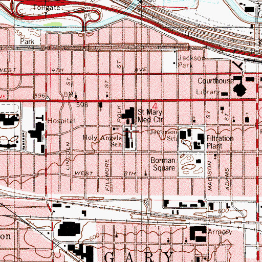 Topographic Map of Saint Mary Medical Center Airport, IN