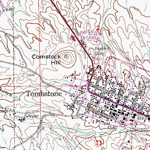 Topographic Map of Tombstone Post Office, AZ