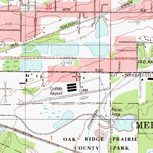 Topographic Map of Griffith-Merrillville Airport, IN