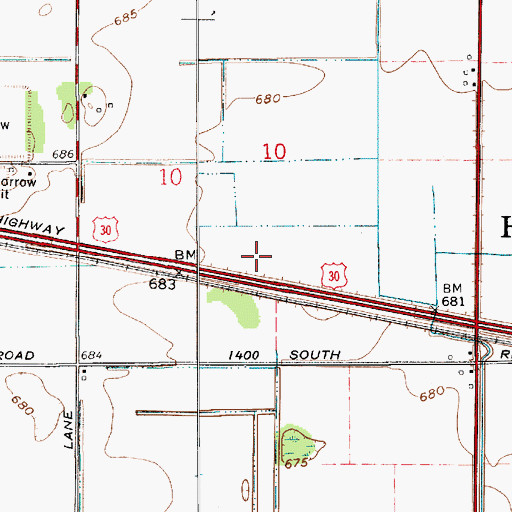 Topographic Map of Shamrock Airport (historical), IN