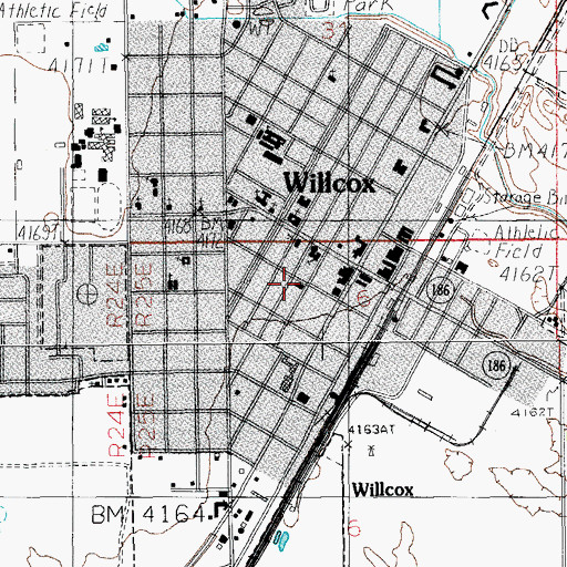Topographic Map of Willcox Post Office, AZ