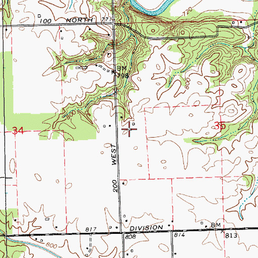 Topographic Map of Bowlin Airport, IN