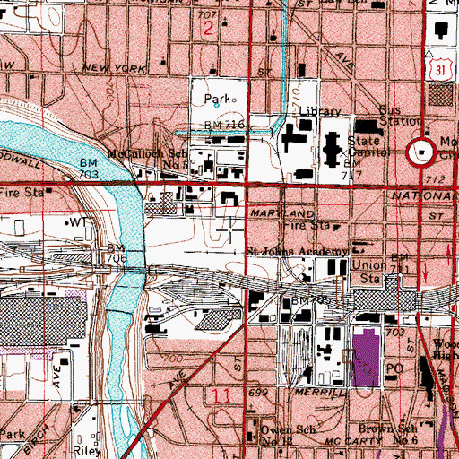 Topographic Map of Indiana Department of Natural Resources Airport (historical), IN
