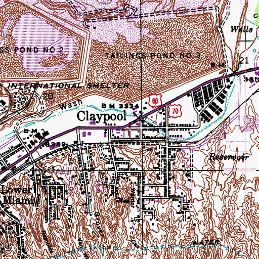 Topographic Map of Claypool Post Office, AZ
