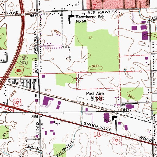 Topographic Map of Post-Air Airport, IN
