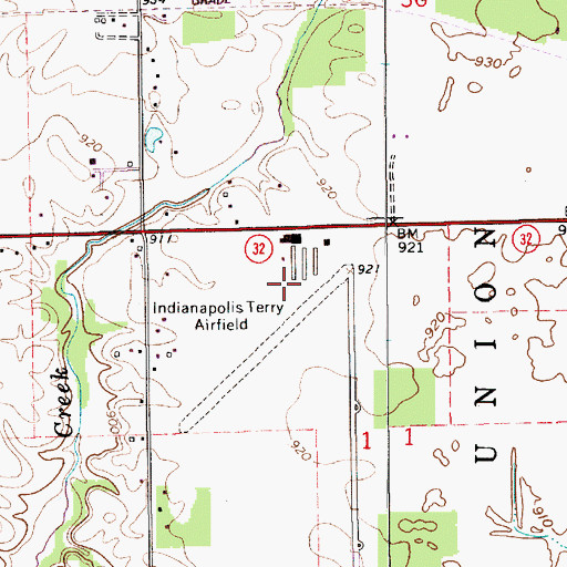 Topographic Map of Indianapolis Executive Airport, IN