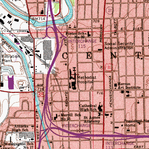 Topographic Map of Methodist Hospital Helistop, IN