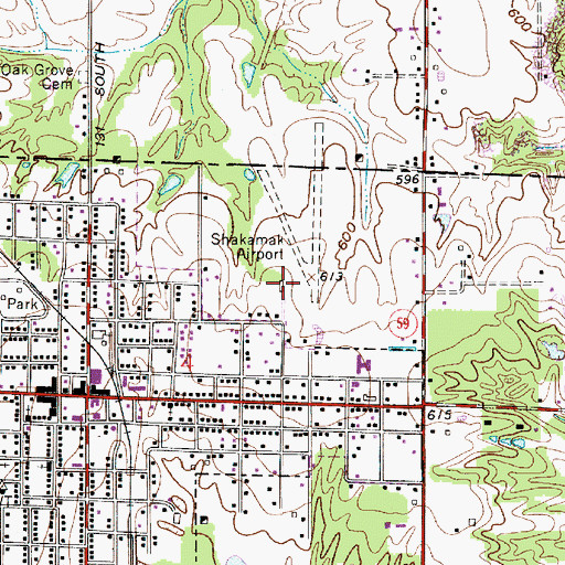Topographic Map of Shakamak Airport, IN