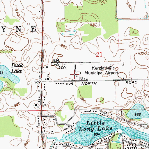 Topographic Map of Kendallville Municipal Airport, IN