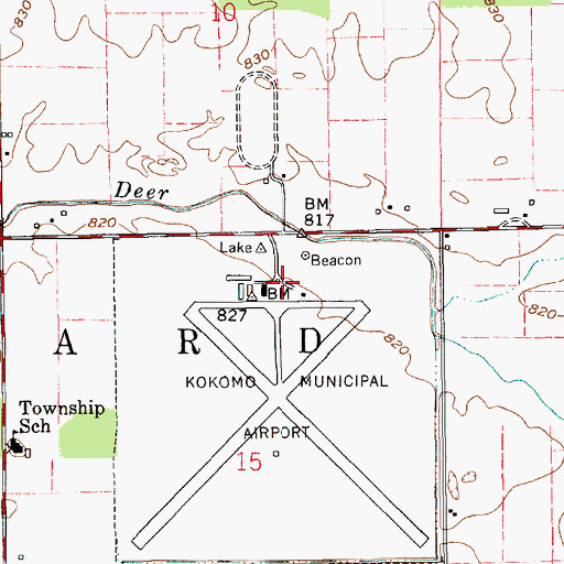 Topographic Map of Kokomo Municipal Airport, IN